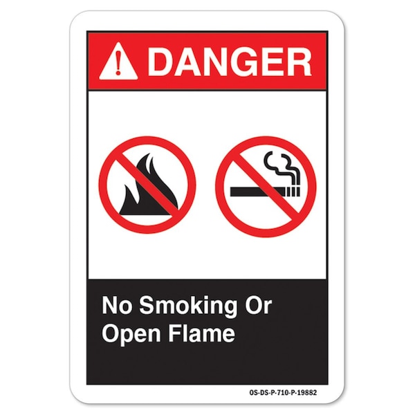 ANSI Danger Sign, No Smoking or Open Flame, 18in X 12in Decal, 12" W, 18" L, Landscape